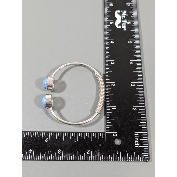 Boho Blue Faux Stone Cabochon Cuff Bracelet Silver Tone 6.5" - Picture 7 of 8